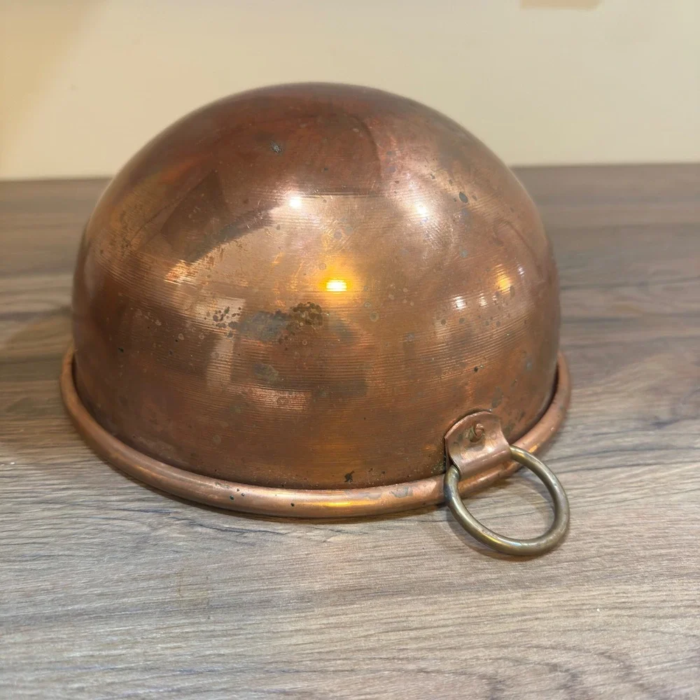 Vtg Copper Egg White Mixing Bowl Round Bottom Brass Ring 8.5